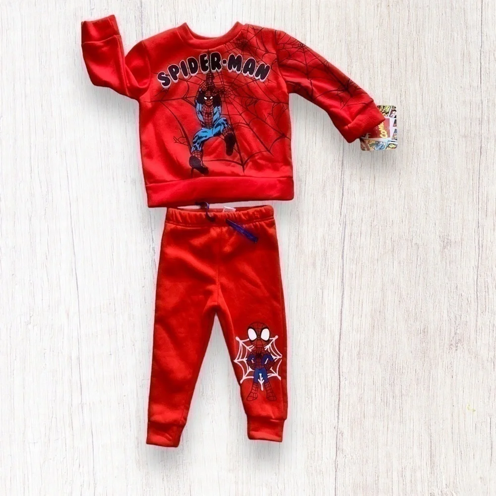 MARVEL Spider Man Comic Sweatshirt Jogger Pajama Set Fleece Crew Neck NWT